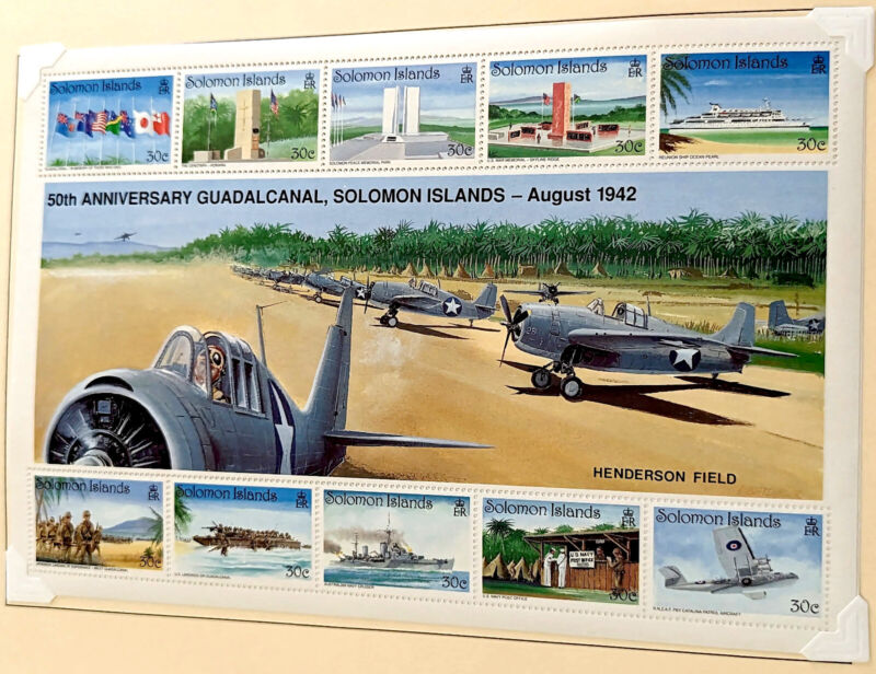 WWII US Military Aircraft Guadalcanal Battle Solomon Islands Mint MNH Sheet of10