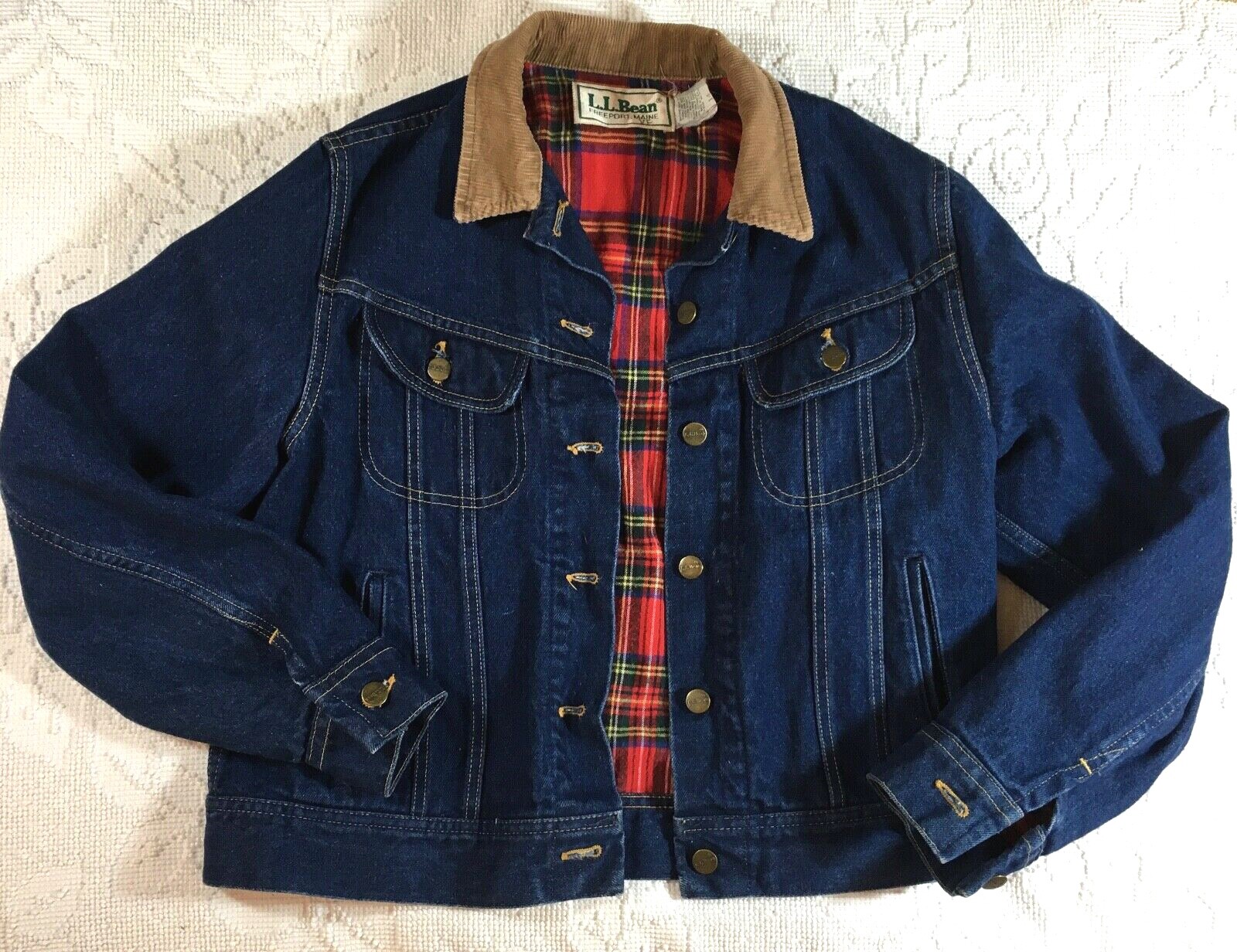 LL Bean Vintage Denim Flannel-Lined Trucker Jacket w LL Bean Vintage Denim Flannel-Lined Trucker Jacket w