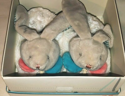 NIB DOUDOU ET COMPAGNIE SOFT PLUSH BUNNY RABBIT BABY SLIPPERS / SHOES, EASTER
