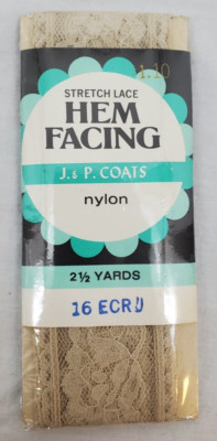 VINTAGE ~ J.&P. Coats ~ Stretch Lace Hem Facing Nylon ~ 2½ Yds Cream ~ USA