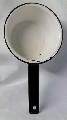 Antique Vintage Primitive Kitchen White Enamelware Porcelain Sauce Pan Pot