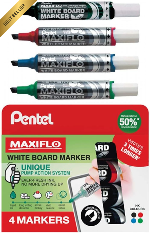 Maxiflo Whiteboard Marker Chisel Point Nib Wallet of 4 Assorted Colours (MWL6-4)