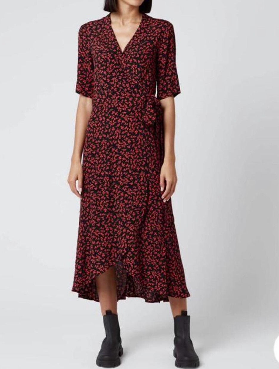 New Ganni Crepe Wrap Midi Dress NWT | eBay