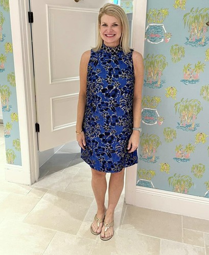 Pre-owned Lilly Pulitzer Brandi Shift Blue Twilight Floral Brocade $278 Size 10,14 In Multicolor