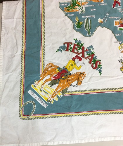 Souvenir TEXAS State Map Cotton Tablecloth Alamo US Navy Oil Cowboy