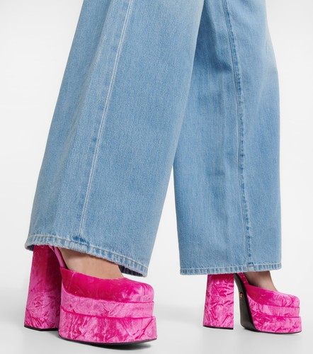 Pre-owned Versace Aevitas Platform Pink Velvet Shoe Pump Crystal Medusa 39/ 9 Nwb $1,575