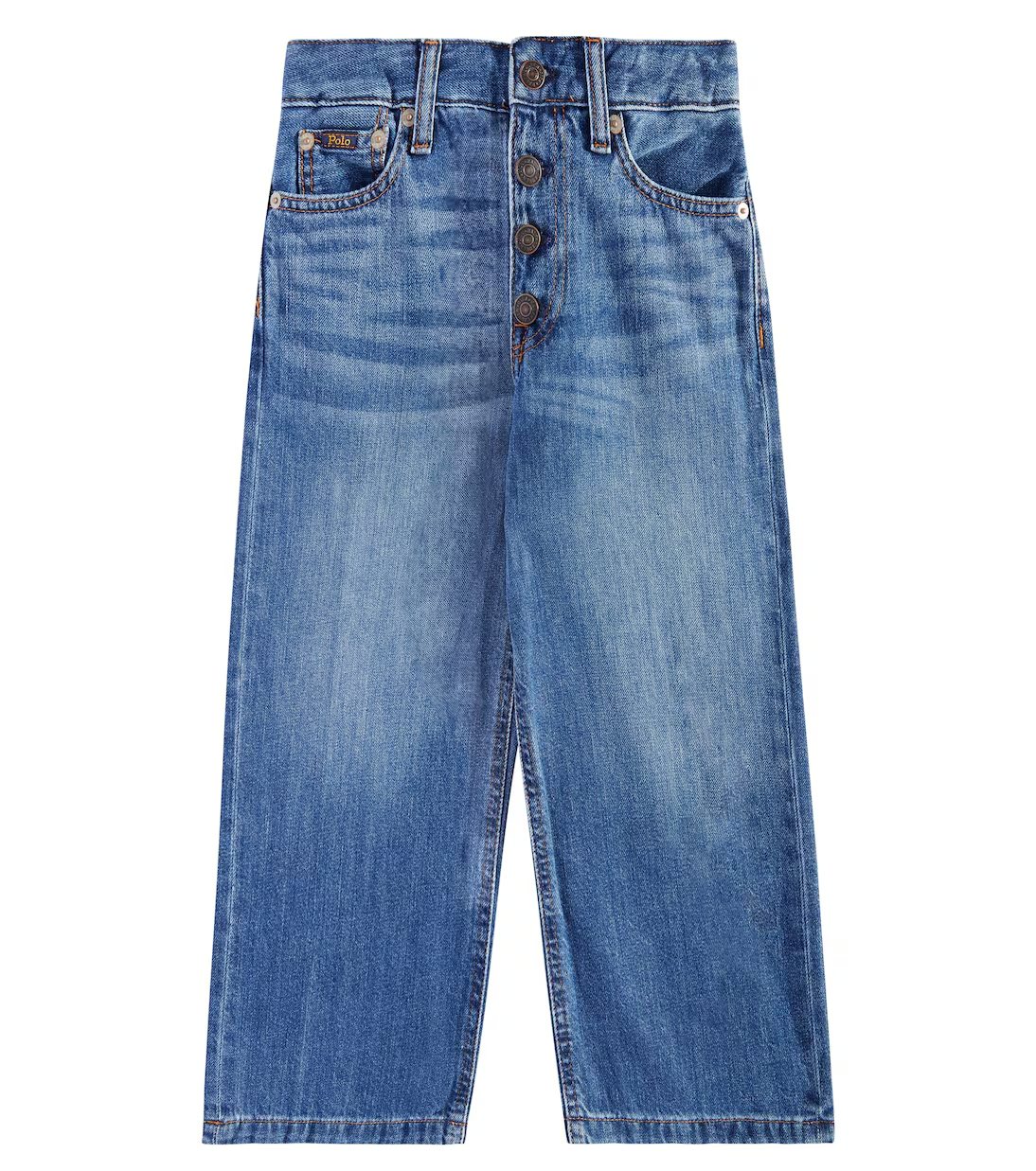 Polo Ralph Lauren Cropped Wide-leg Denim Jeans Girls 10 Blue Pocket Button Front - Picture 1 of 18