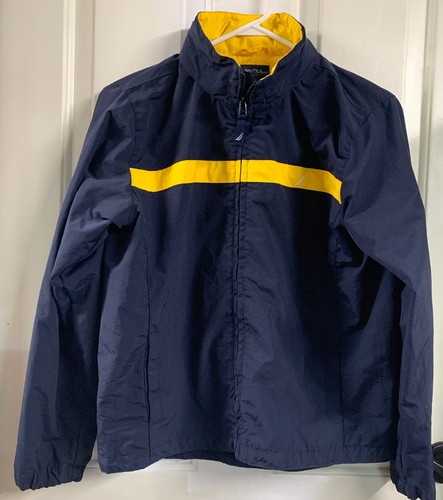 Nautica Boys Navy/Yellow Nylon Hooded Windbreaker Anchor