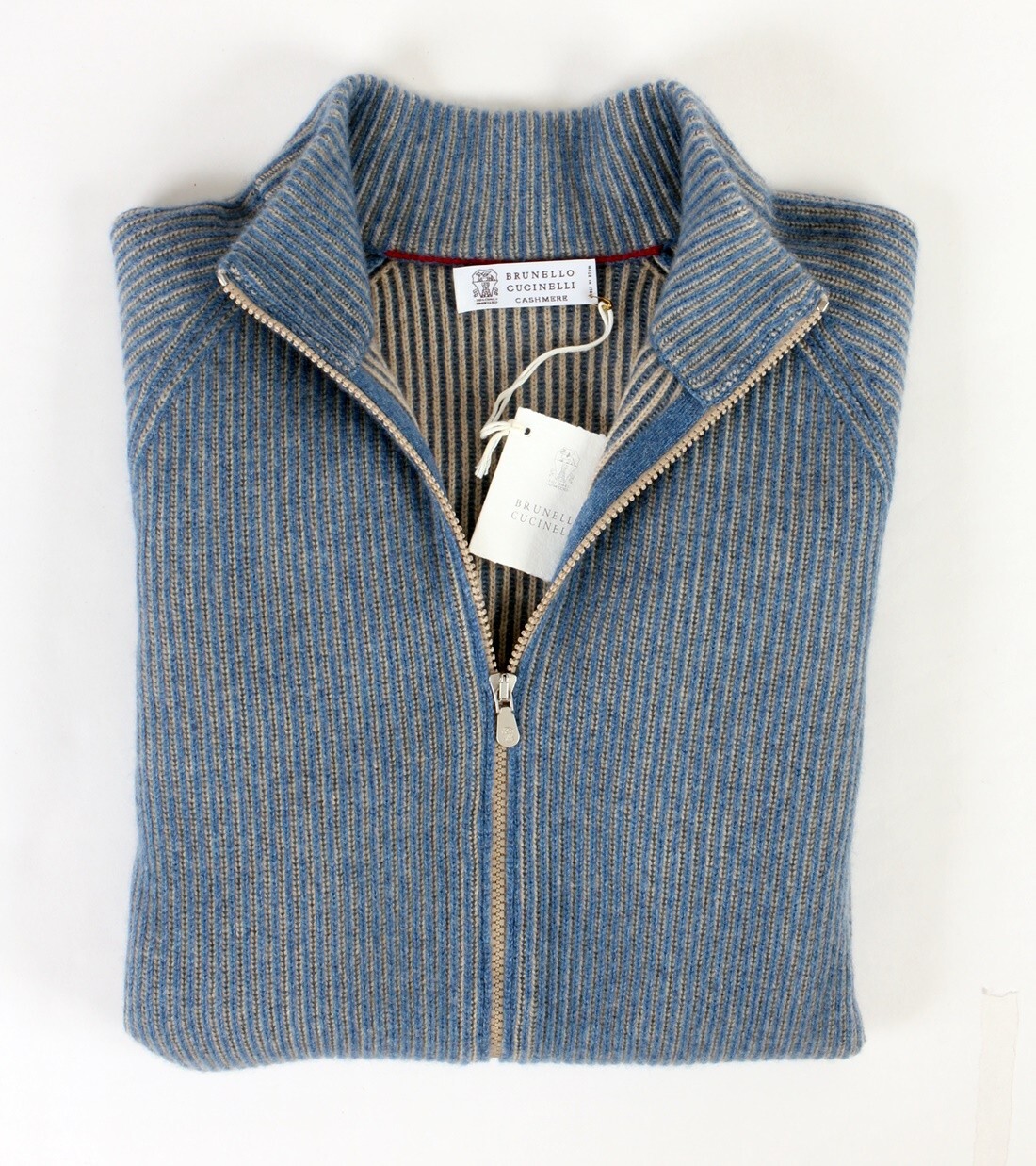 Pre-owned Brunello Cucinelli $4400  100% Cashmere Full Zip Sweater - Blue - 50 M