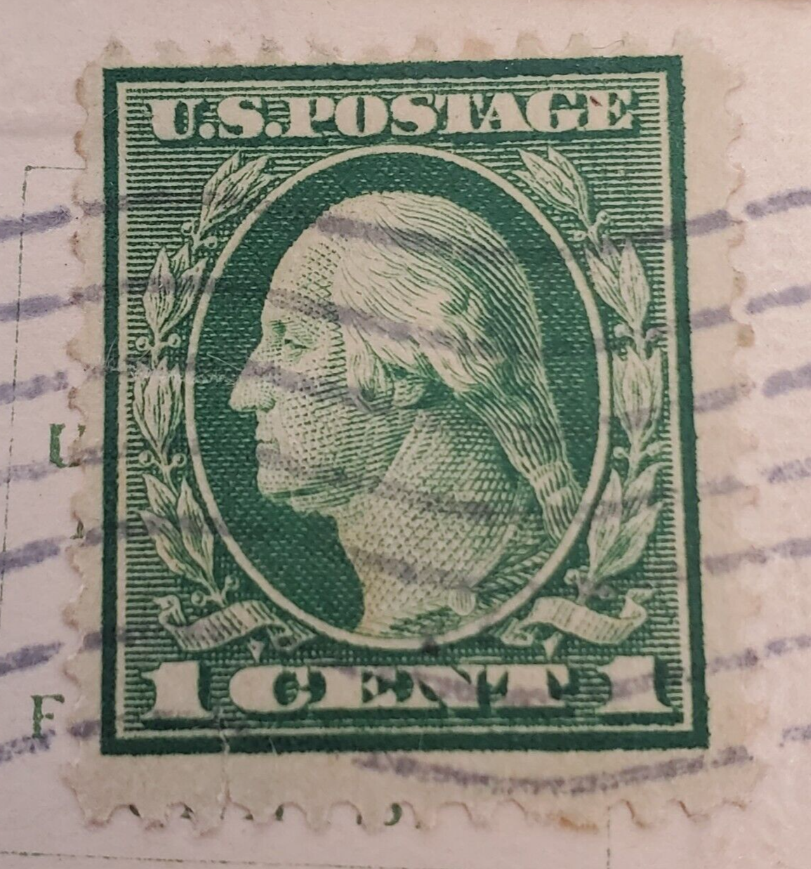 One Cent Stamp Washington Green 1912 On Postcard December