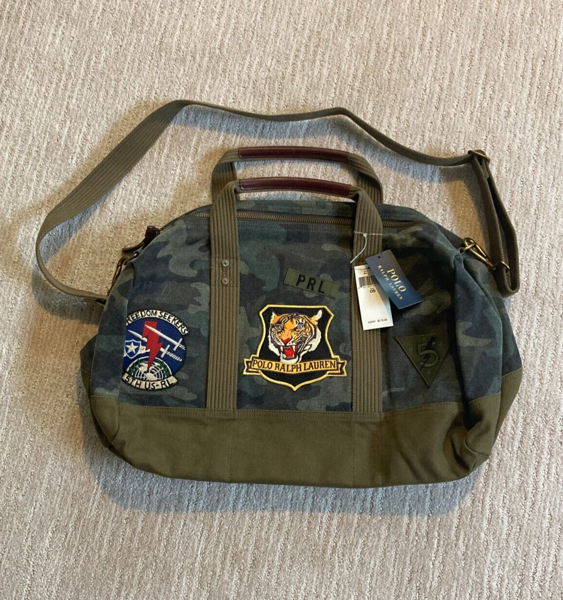 バッグ RUGBY Ralph Lauren DUFFLE TOTE BAG Rugby Ralph Lauren Khaki w/ Navy/ Yellow Stripes Canvas