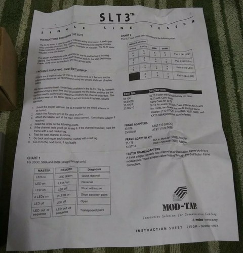 MOD-TAP SLT3 REMOTE AND MASTER CABLE TESTER old stock new