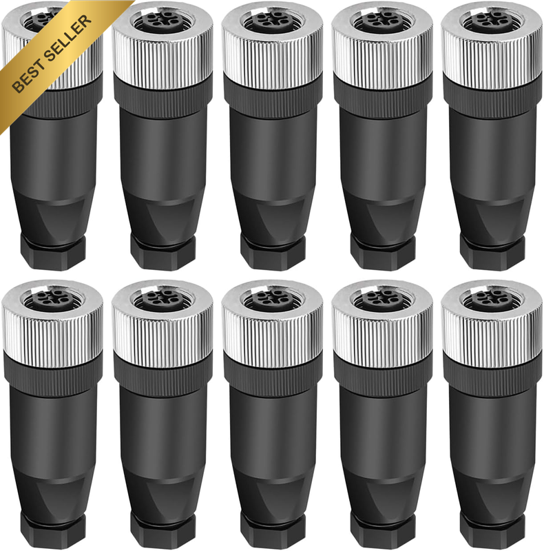 10Pcs M12 4Pin Female Industrial Aviation Connector (A-Code) Waterproof, Sensor
