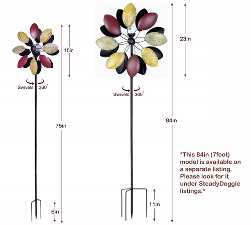 Sports Wind Sculptures & Spinners Outdoors Solar Tricolor 75in New