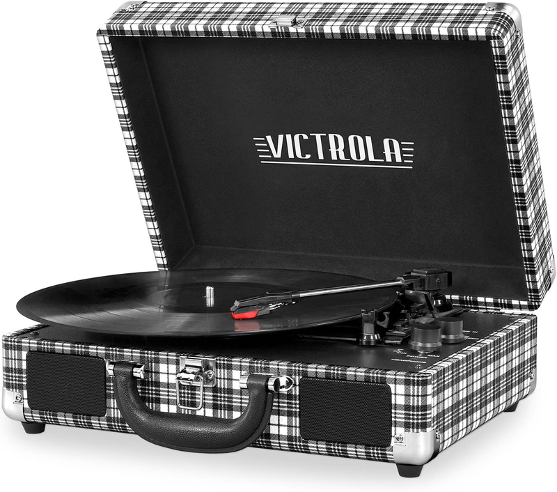 Victrola Record Player Vintage 3-Speed Bluetooth Suitcase Turntable Black/White