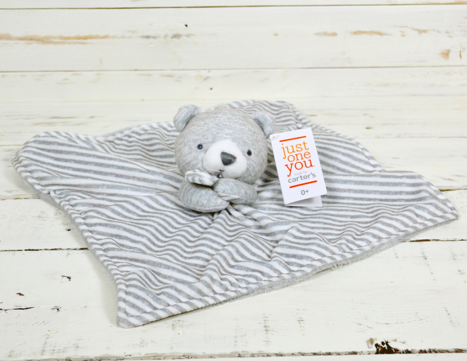 ?? Carters Baby Security Blanket Gray Bear White Stripe Baby Shower Gift ??