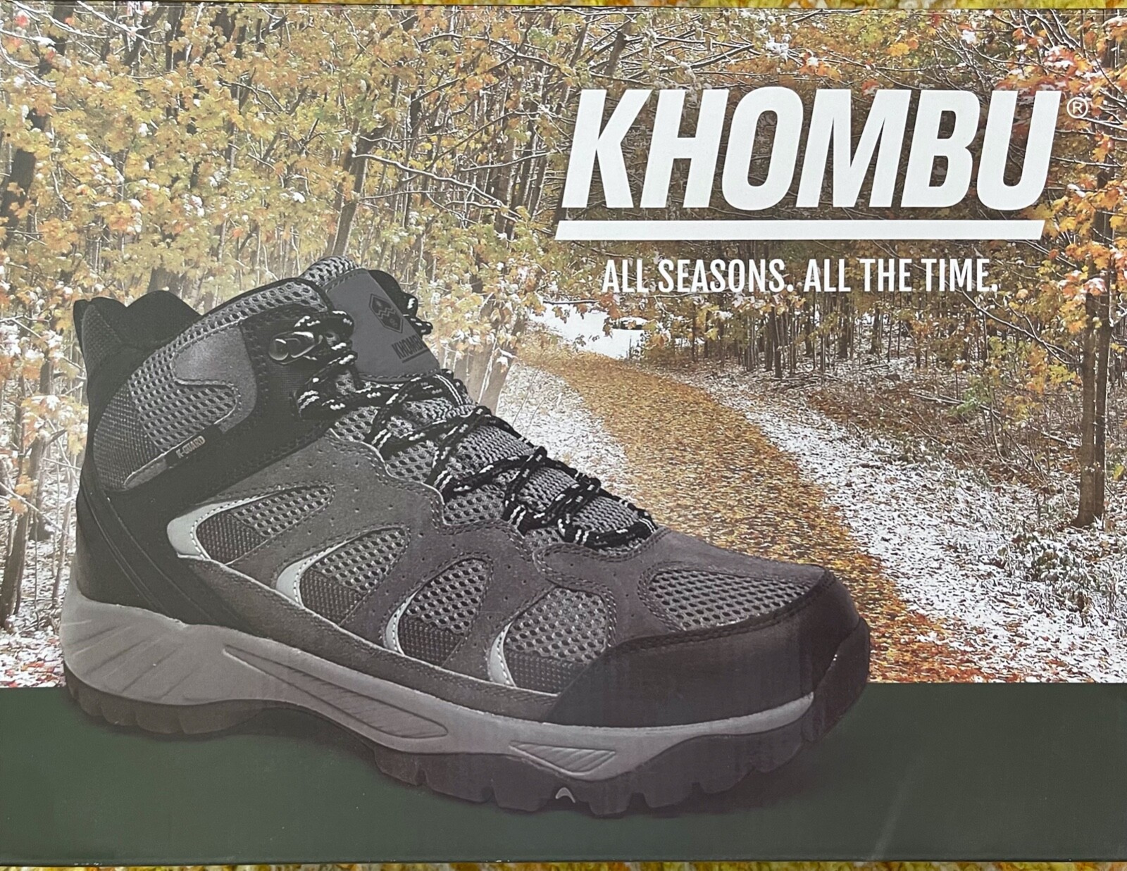 NEW-IN-BOX Men's Khombu TYLER Memory Foam Sock Hiking Boots Black/Grey Size 13