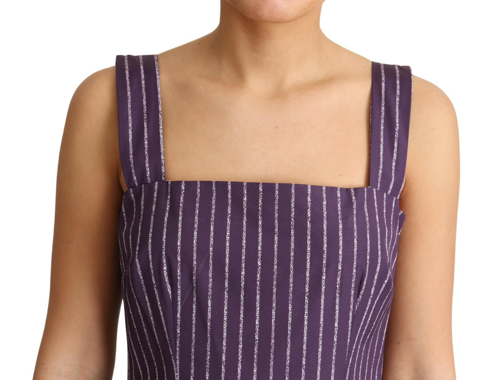 Pre-owned Dolce & Gabbana Dress Purple Striped Cotton A-line Stretch It42/us8/ M Rrp $1400