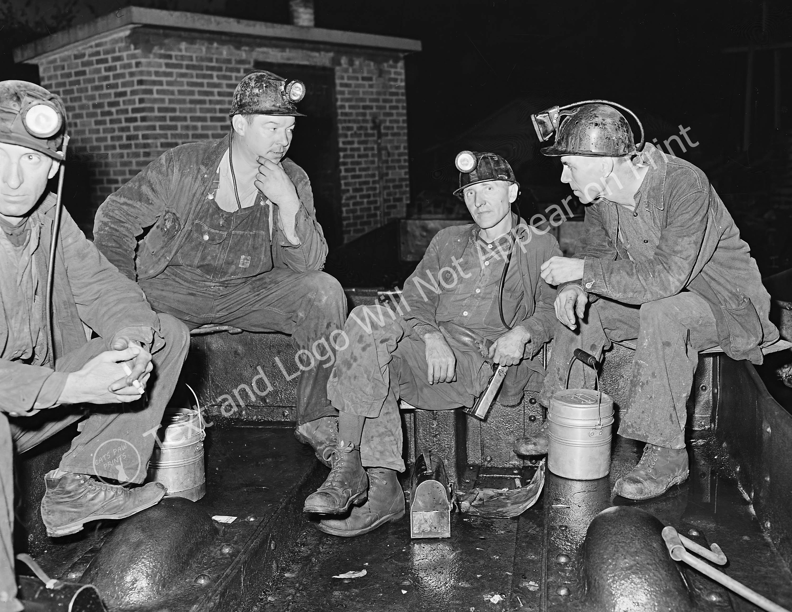 1946 Miners Waiting to go Underground, Wheelwright, KY Vintage Old Photo Reprint