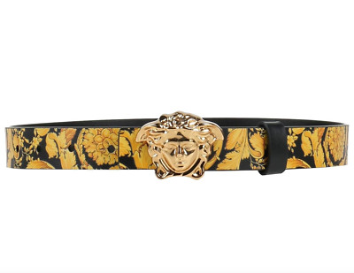 NWT Versace Kids La Medusa Logo Reversible Barocco Black Leather Belt XL $295
