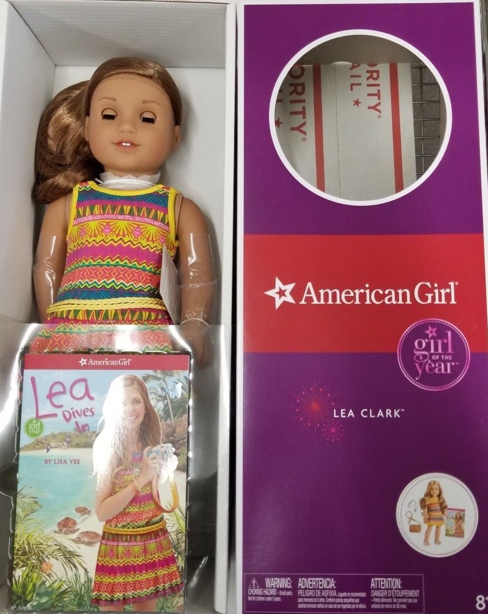 American Girl Lea Clark Doll New Book Messenger Bag Compass Necklace Global Ship