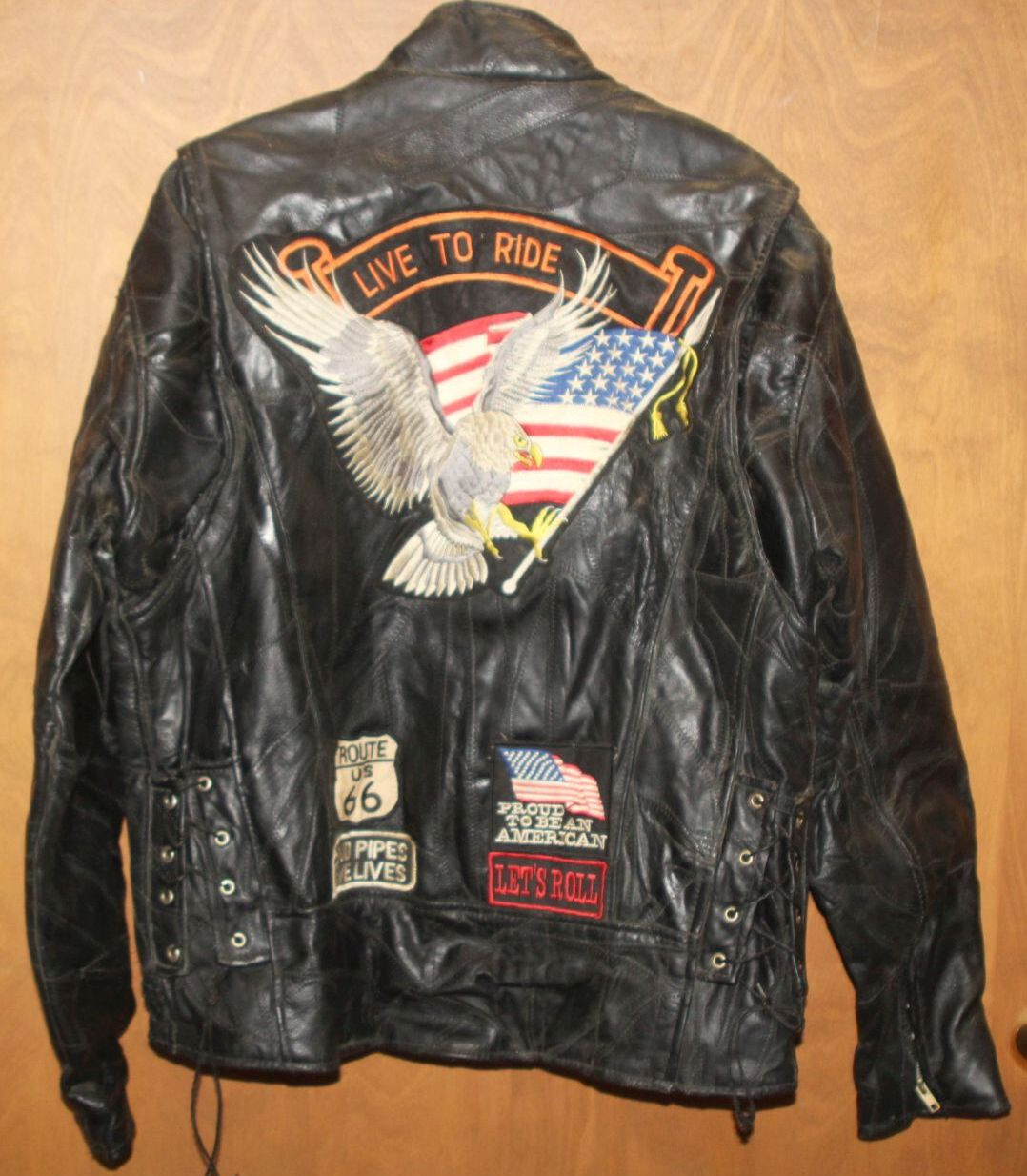 Diamond Plate Buffalo Leather Men's Patchwork Biker Jacket