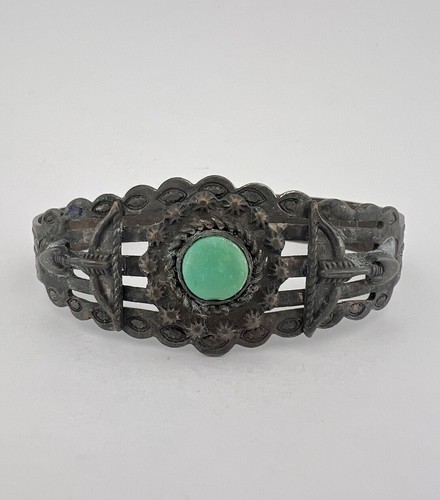 アクセサリー Vintage Fred Harvey SILVER ARROW Bangle Navajo-Cuff-w-Turquoise-in-