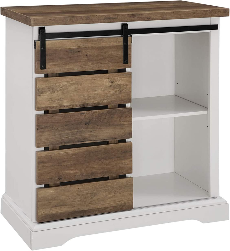 Willa Modern Farmhouse Sliding Single Slat Door Storage Console, 32 Inch, White