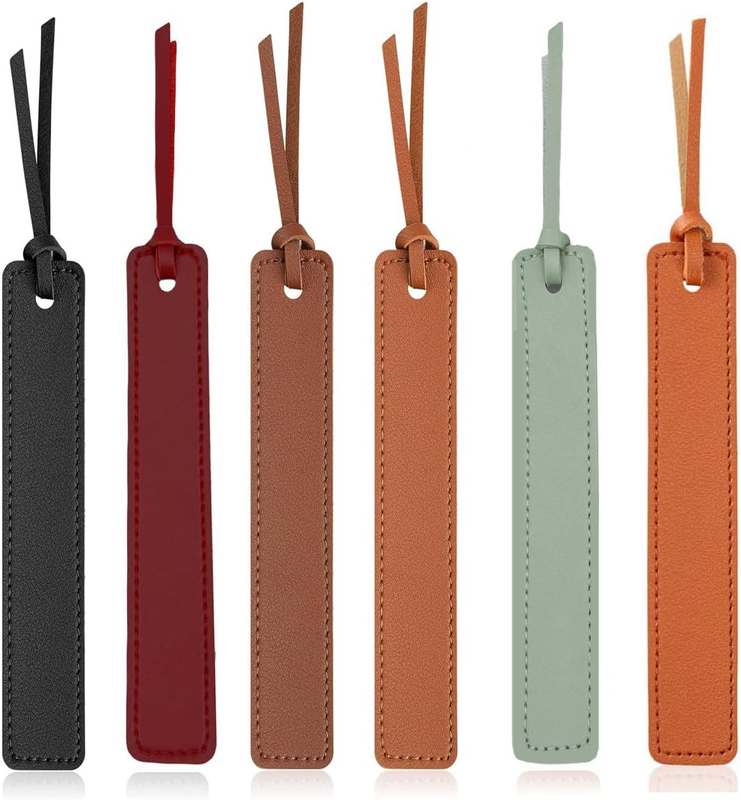 6 Pcs Leather Bookmarks with Leather Rope, Colorful Book Mark, Classic Style Han