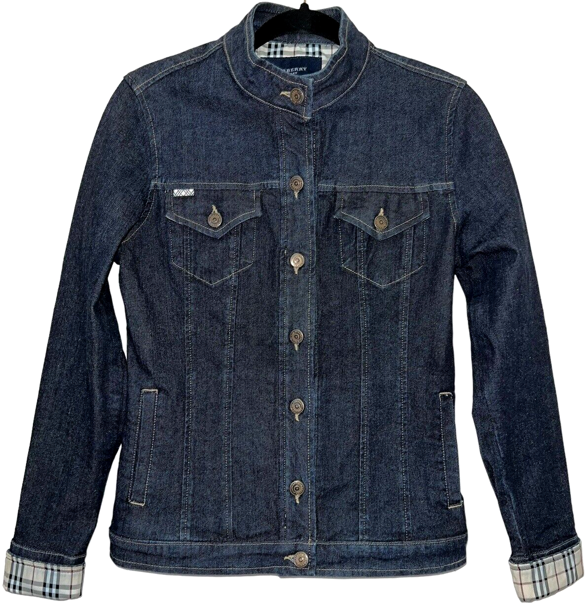 Burberry London Women's Size 4 Denim Jacket Nova Check Trim Burberry London Women's Size 4 Denim Jacket Nova Check Trim