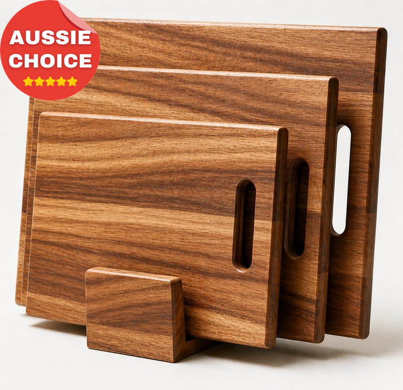 Acacia Wooden Chopping Board Set of 3 Reversible Cutting Boards for Kitchen Use