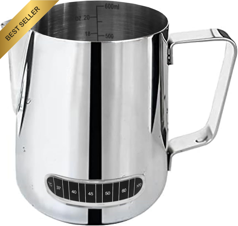 600ML Stainless Steel Milk Frothing Jug with Thermometer for Latte Cappuccino