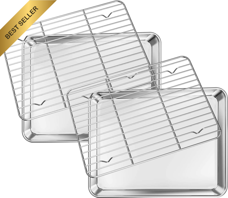 Baking Sheet with Rack Set [2 Sheets + 2 Racks], Stainless Steel Cookie Half She