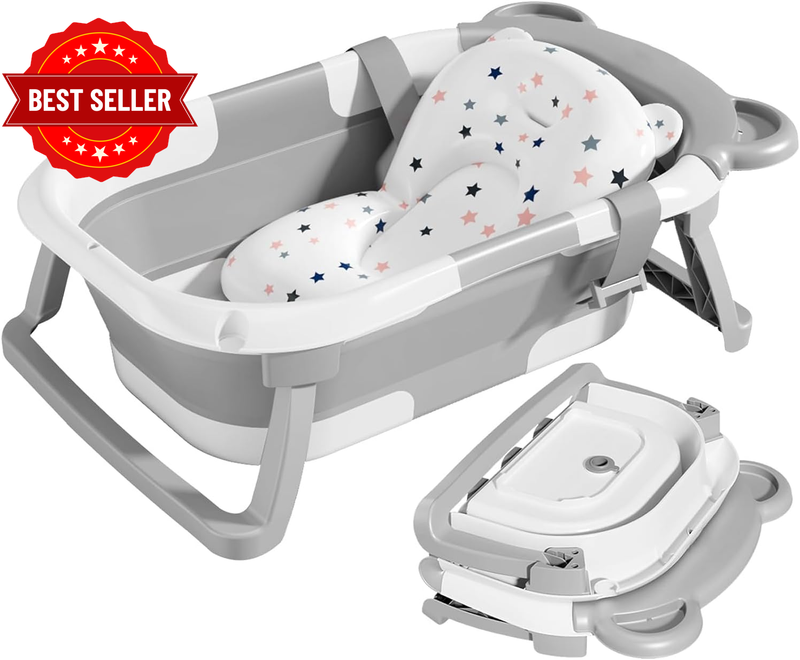 Collapsible Baby Bathtub for Infants to Toddler with Floating Cushion,Foldable B