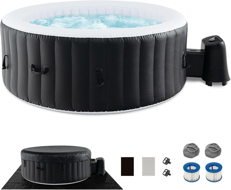 Inflatable Hot Tub, 2-4 Person Blowup Pool Hottub W/110 Air Jets, Heater Pump, Filter Cartridges, Insulated Cover, Ground Cloth, Portable Outdoor Water SPA (70’’ Round, 2-4 Person)