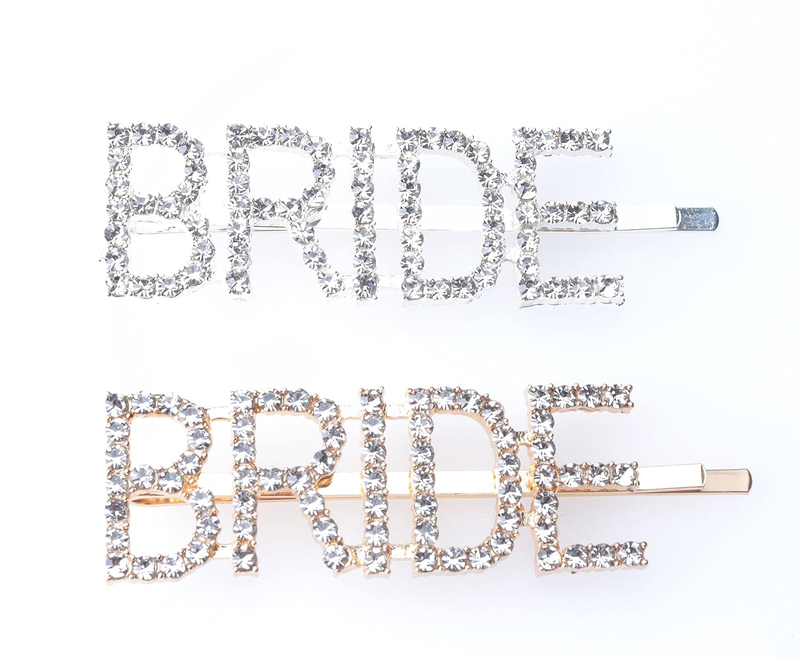 BRIDE Hair Pin 2 Pcs Gold Silver Metal Vintage Hair Clip with Rhinestone Letter