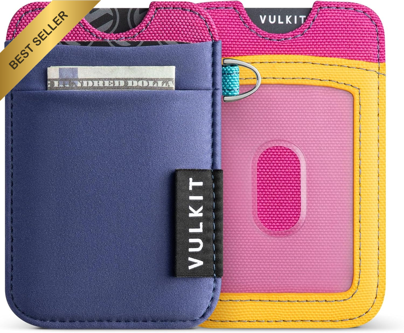 Slim RFID Card Holder Wallet with Elastic Pocket Keyring ID Slot Navy