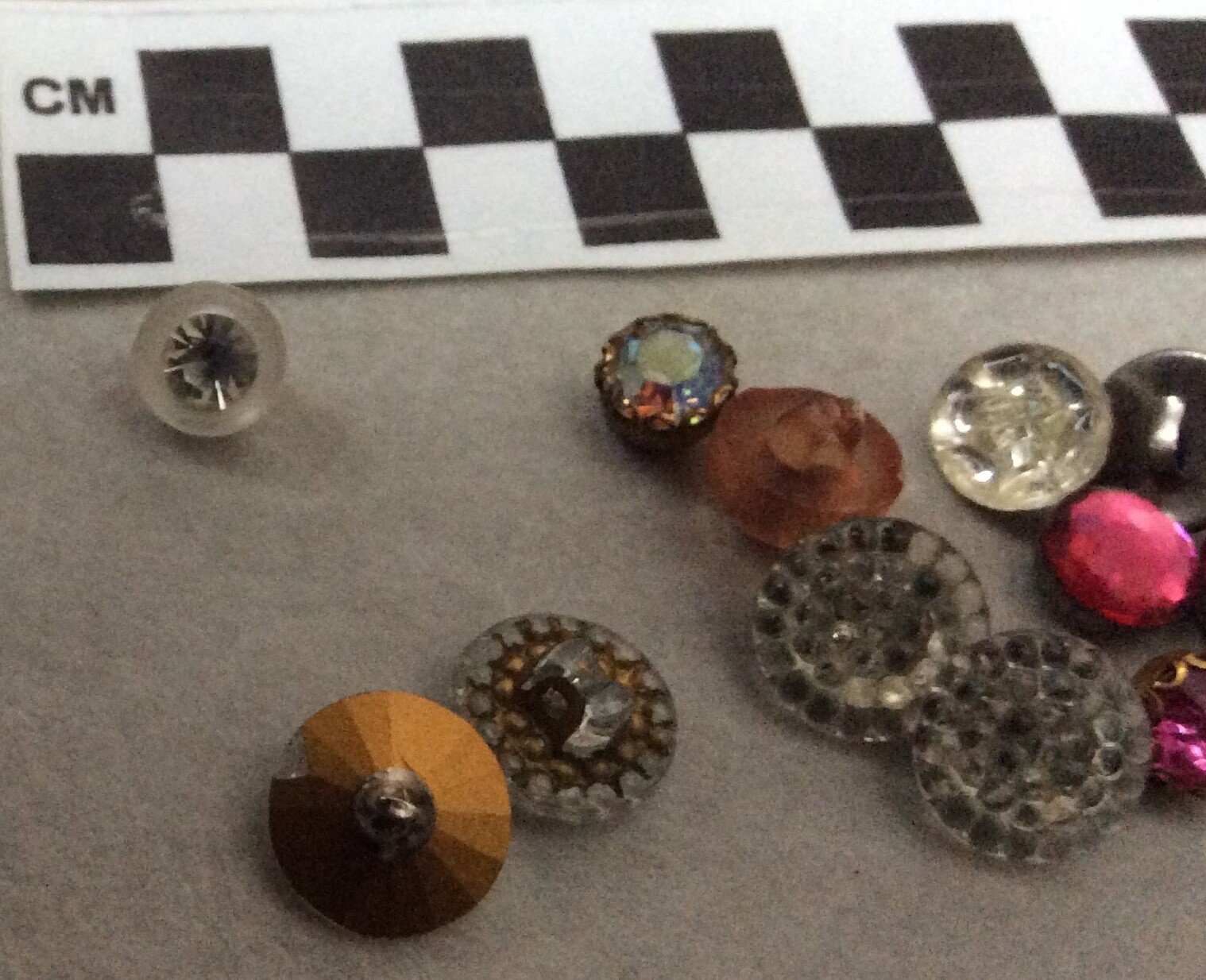 15 Mid-Century Glitz Buttons Glass, Crystal, Metal, Plastic, Rhinestone .25-.5”