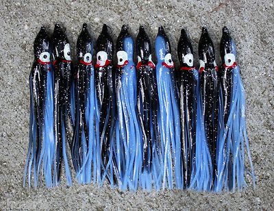 Lot Of 10 Hoochie Squid Skirts Un Rigged Fishing Lures 4 3/4'' - Black/Lilac