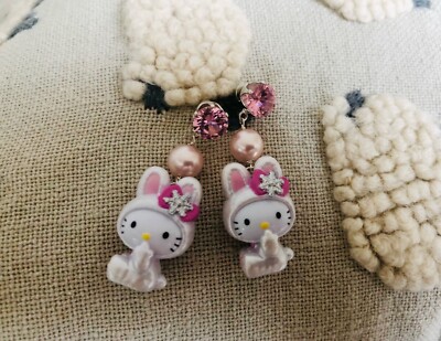 Hello Kitty Pink Snow Bunny Mascot Earrings Sanrio Charm Paris Hilton Style Y2K