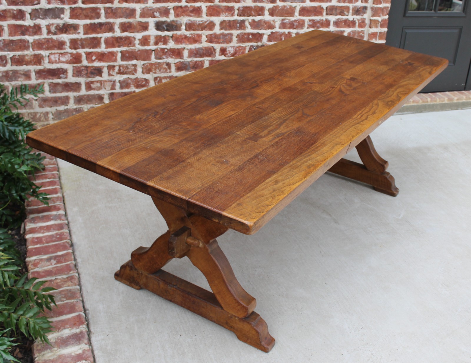 Antique Oak French Country Farmhouse Farm Trestle Table Butterfly Pegged Desk