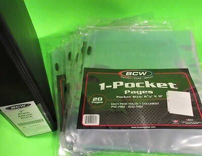 100 1-POCKET 8-1/2 x 11 DOCUMENT PAGES W/ FREE ALBUM, ARCHIVAL SAFE
