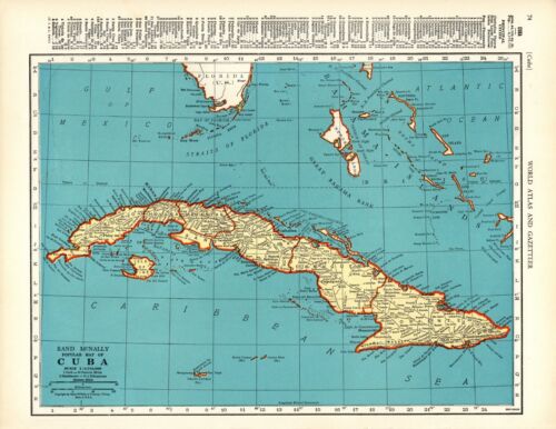 1941 Vintage Map of Cuba Map of Bahama Islands Caribbean Map Home Decor 9759
