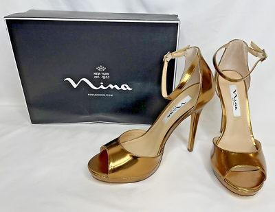NINA Shoes Famia Bronze Metallic Foil Heels US 8M NEW Free Shipping