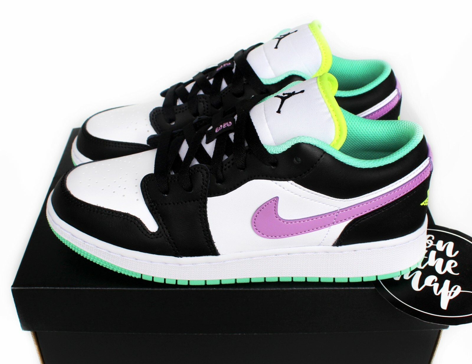 Nike Air Jordan 1 Low Violet Shock Green Black White GS UK 3 Nike Air Jordan 1 Low Violet Shock Green Black White GS UK 3