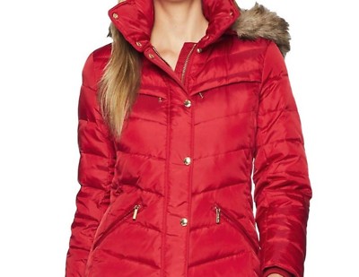 Pre-owned Michael Kors Authentic Church Women's Winter Down Hooded Parka Coat Red Size Xl