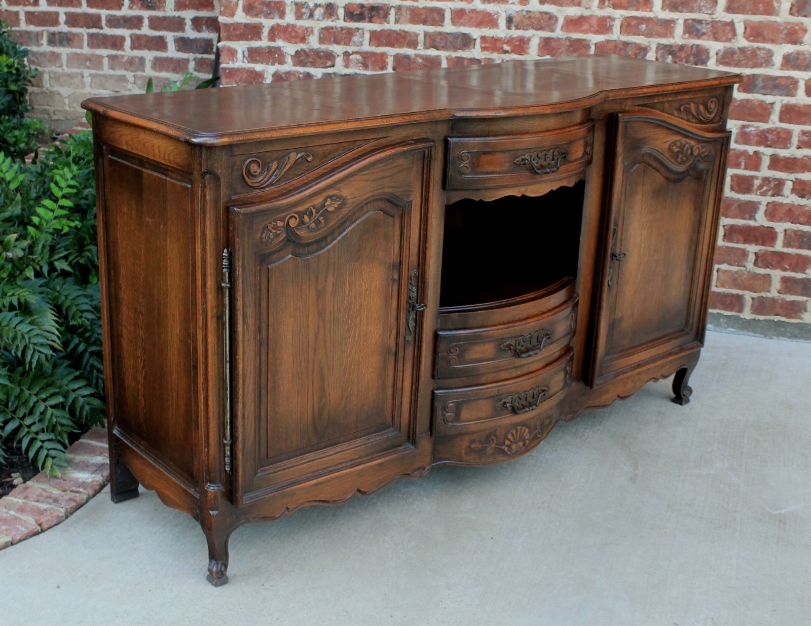 Antique French Country Oak Louis XV Bow Front Server Buffet Sideboard Cupboard