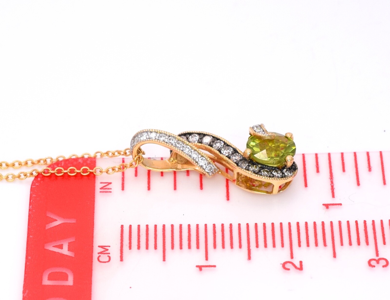 Pre-owned Le Vian Levian Necklace Peridot Chocolate Diamonds 0.95ct Pendant 14k Yellow Gold