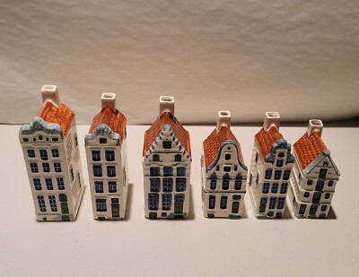 Set Of 6 Royal Geodewaagen Poly Delft Holland Houses Hand Painted