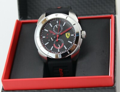 NEW AUTHENTIC SCUDERIA FERRARI FORZA SILVER BLACK SILICONE MEN'S 0830546 WATCH